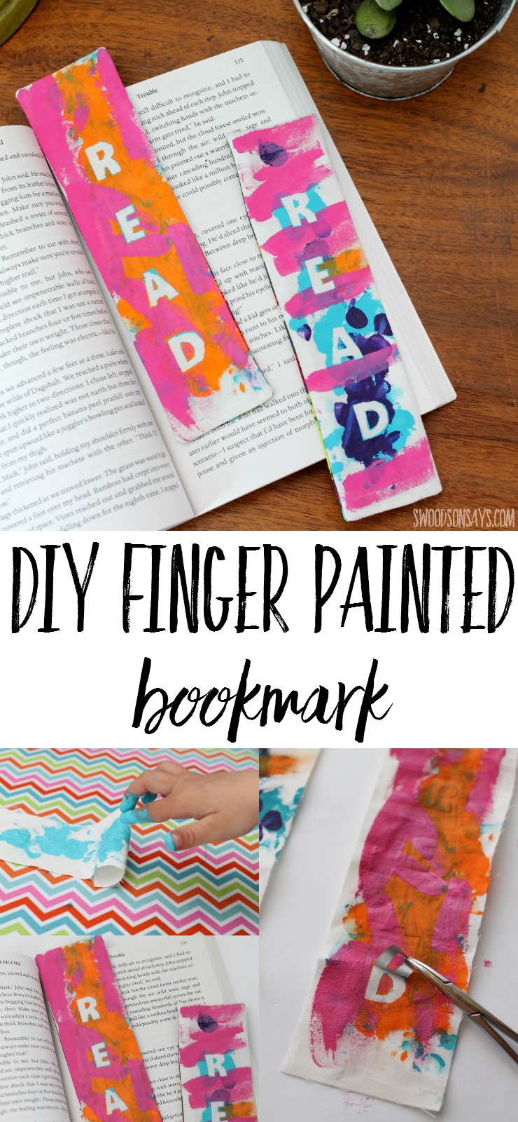 Looking for a gift to make with kids that will actually be used? This finger painted bookmark tutorial is a simple sewing project for beginners, but is fun to paint, too! 