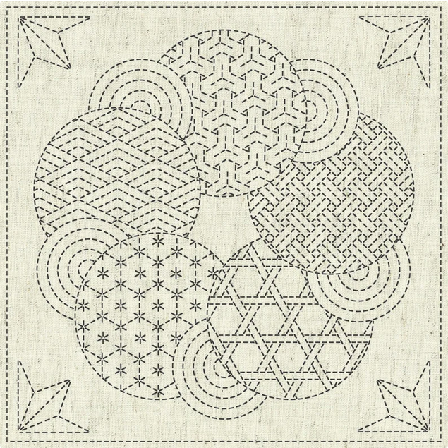 sashiko embroidery sampler fabric panel