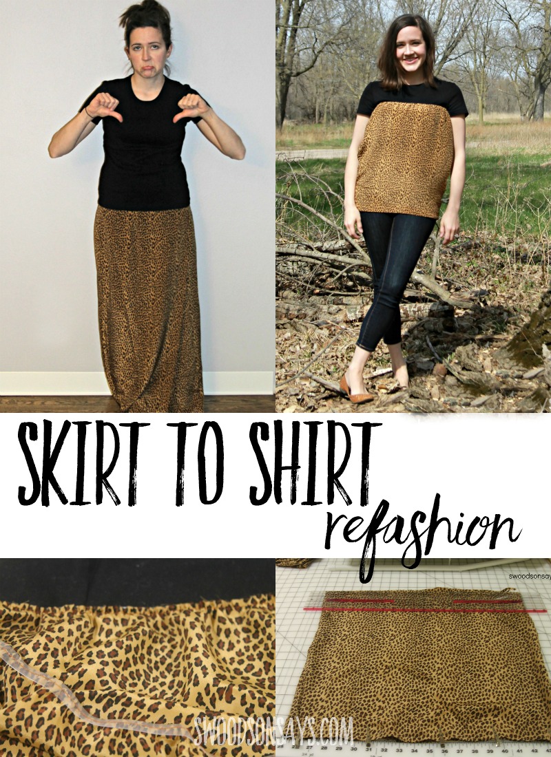 Check out this vintage skirt to shirt refashion! Step by step tutorial for how to make a modern top out of an outdated shirt. Great skirt upcycle idea. #refashion #sewing #upcycle