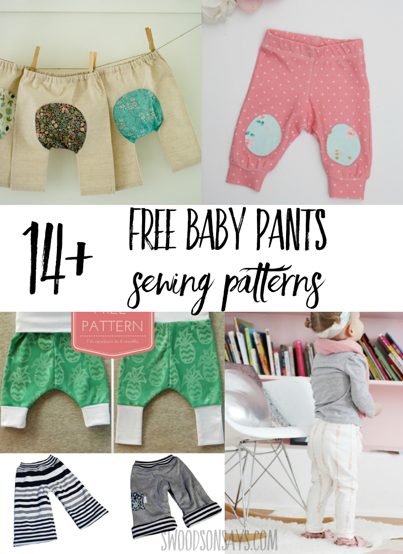Check out this fun list of free baby pants sewing patterns! Perfect baby shower gifts to sew, there are tutorials for woven baby pant patterns and knit baby pant patterns linked. So many cute things to sew for babies! #sewing #pdfpatterns #diy