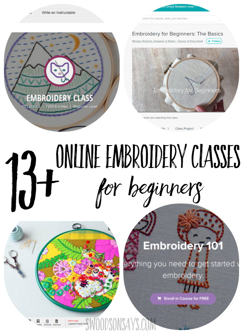  Check out this list of Online Embroidery Classes for Beginners! Lots of different hand embroidery styles and patterns to choose from, covering hand embroidery basics, including video lessons and picture tutorials. Learn how to embroider from home with these classes and start stitching! #embroidery #handembroidery