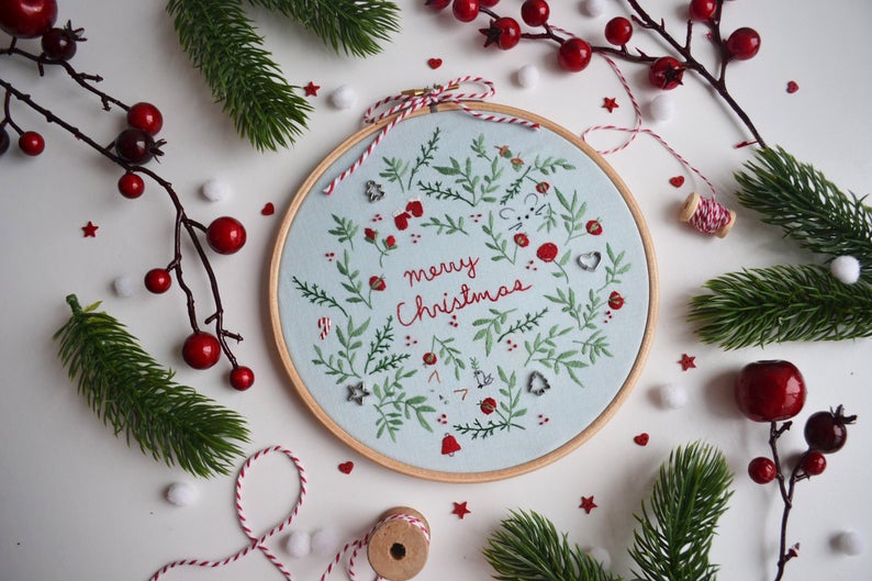 floral christmas embroidery design