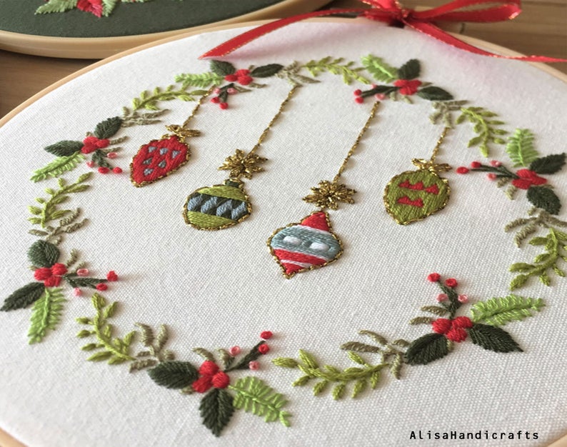 christmas embroidery kit ornament metallic