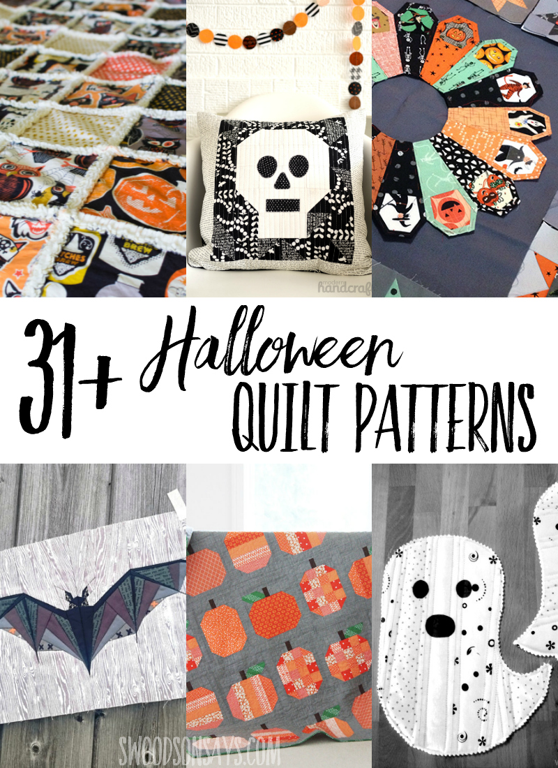 Looking for modern Halloween quilt patterns? Here is a big list of quilt patterns, block tutorials, and free Halloween quilt patterns to browse! #halloween #quilting #sewing