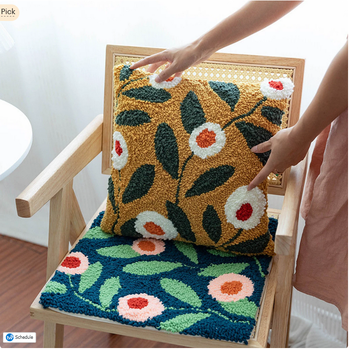 punch needle floral pillow