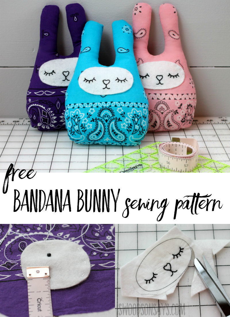 Looking for a simple softie sewing pattern? Use a bandana and sew this cute little bandana bunny! Follow a step by step tutorial and make a snuggly bunny stuffed animal on the cheap! #sewing #sewingtutorials #crafts