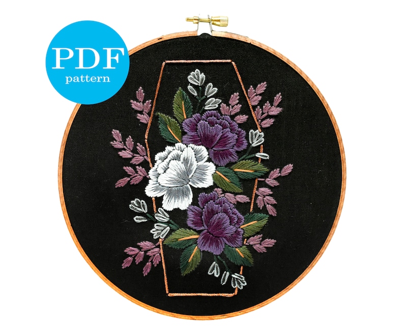 halloween floral coffin embroidery pattern