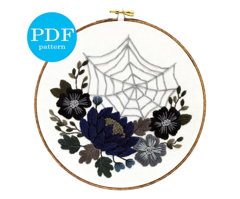 halloween floral spiderweb embroidery pattern