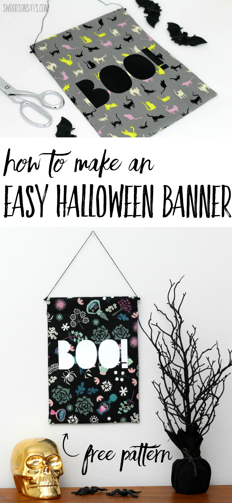 Use this free sewing tutorial to make an easy Halloween banner! Includes a free Halloween cut file and picture tutorial for fun Halloween sewing. #diyhalloween