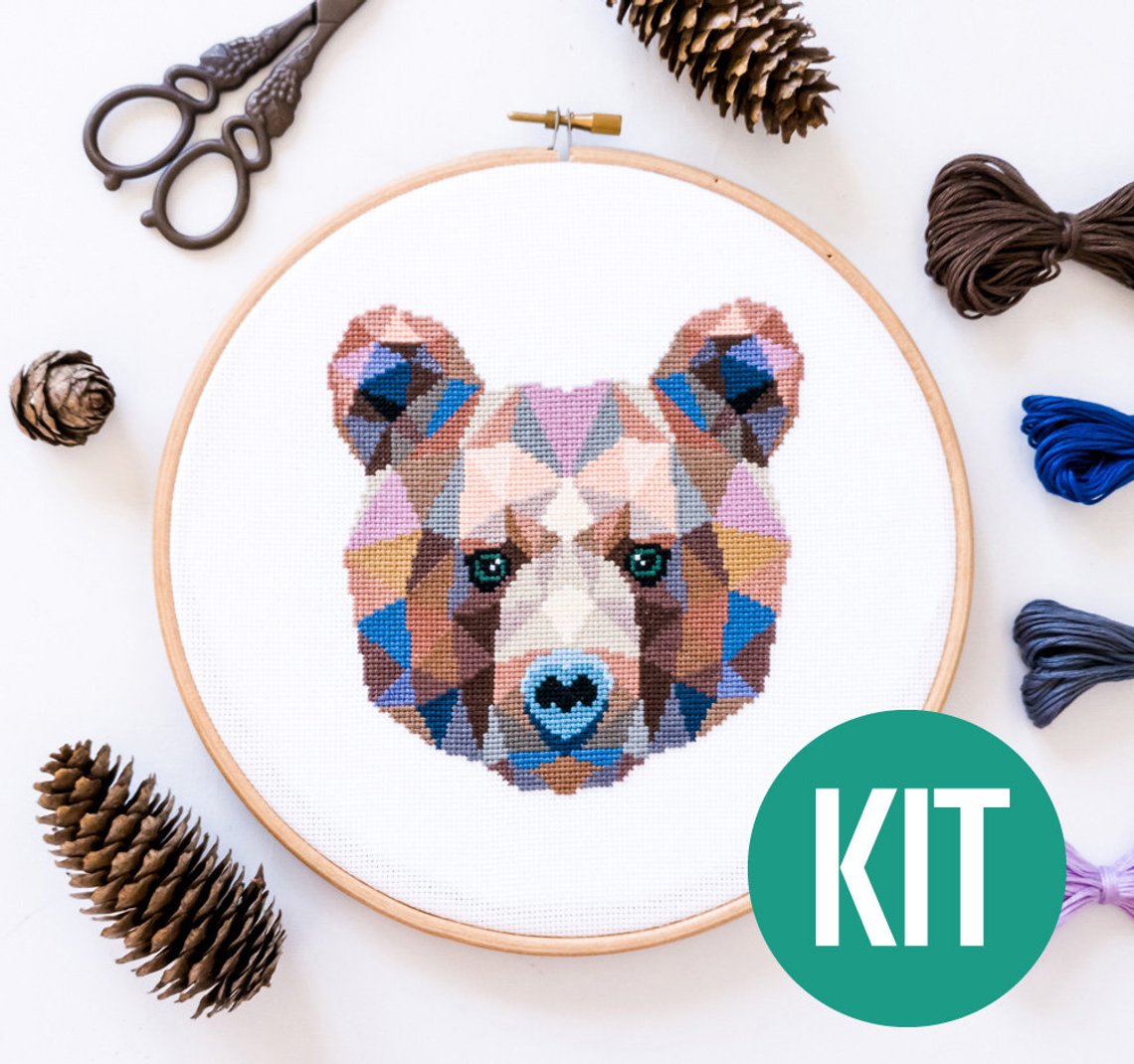 bear cross stitch kit modern animal