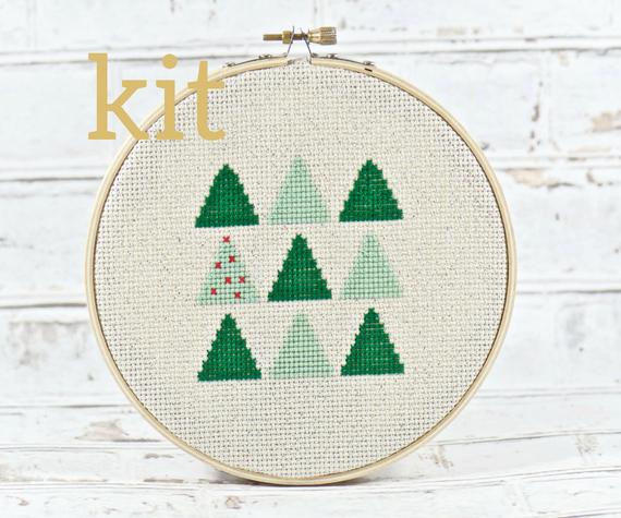 christmas cross stitch kit with trees