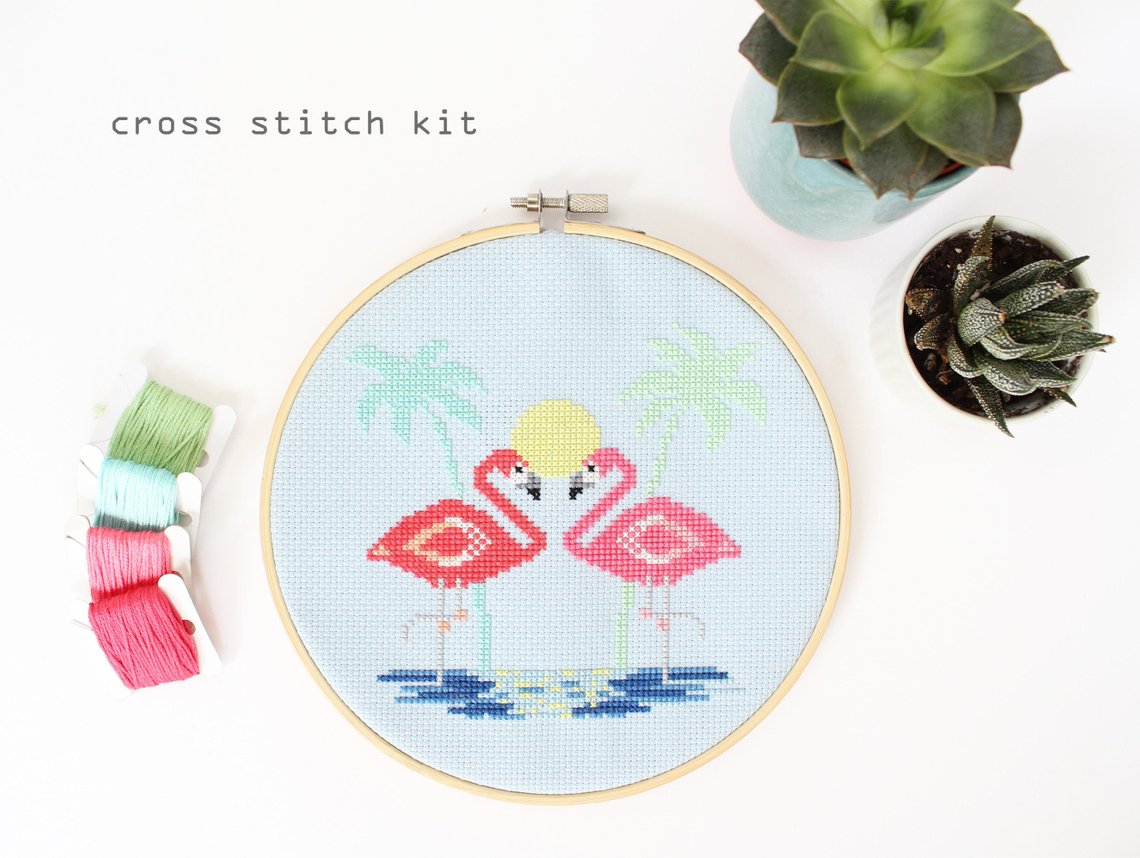 flamingo cross stitch kit
