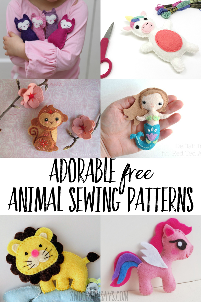 Fun list of free animal sewing patterns! Download these adorable felt projects to sew and make the cutest felt animals. #sewing #crafts #handembroidery
