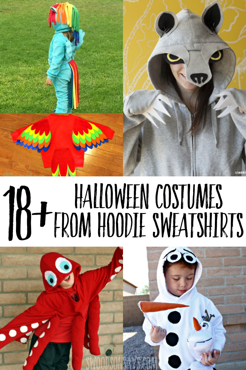  The 31st is coming up soon - check out this list of costumes you can make with a hooded sweatshirt! From no sew to more intricate designs, this list is sure to have a creative hoodie Halloween costume idea for everyone:#halloween #sewing