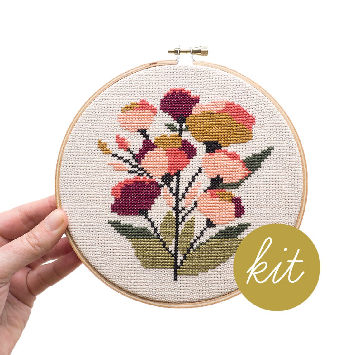 modern floral cross stitch kit
