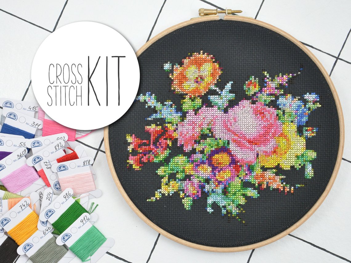 modern flower cross stitch kit