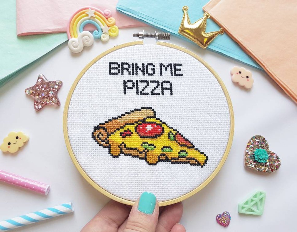 pizza cross stitch kit