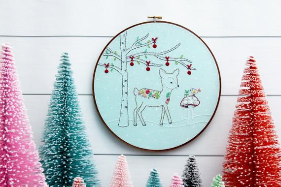 winter deer hand embroidery pattern