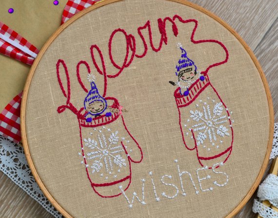 winter mittens hand embroidery pattern