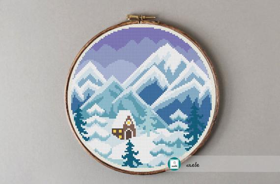 winter mountains snowy cross stitch pattern