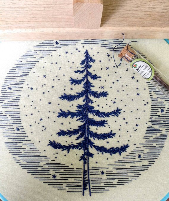 winter pine tree hand embroidery pattern kit