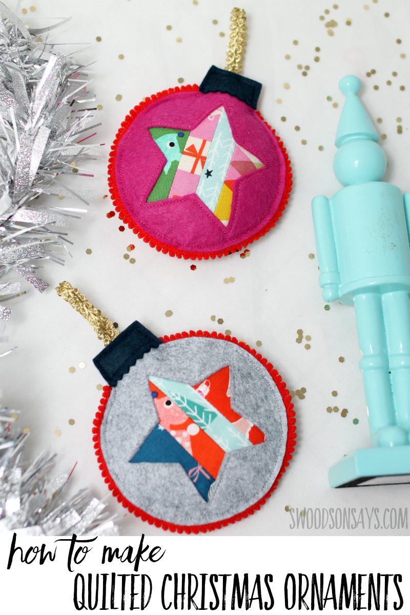See how easy it is to make your own quilted Christmas ornaments! Use up your tiny scraps and add this sweet decoration to your tree this year! Easy Christmas ornament sewing tutorial. #christmas #quilting #patchwork #ornament #sewing