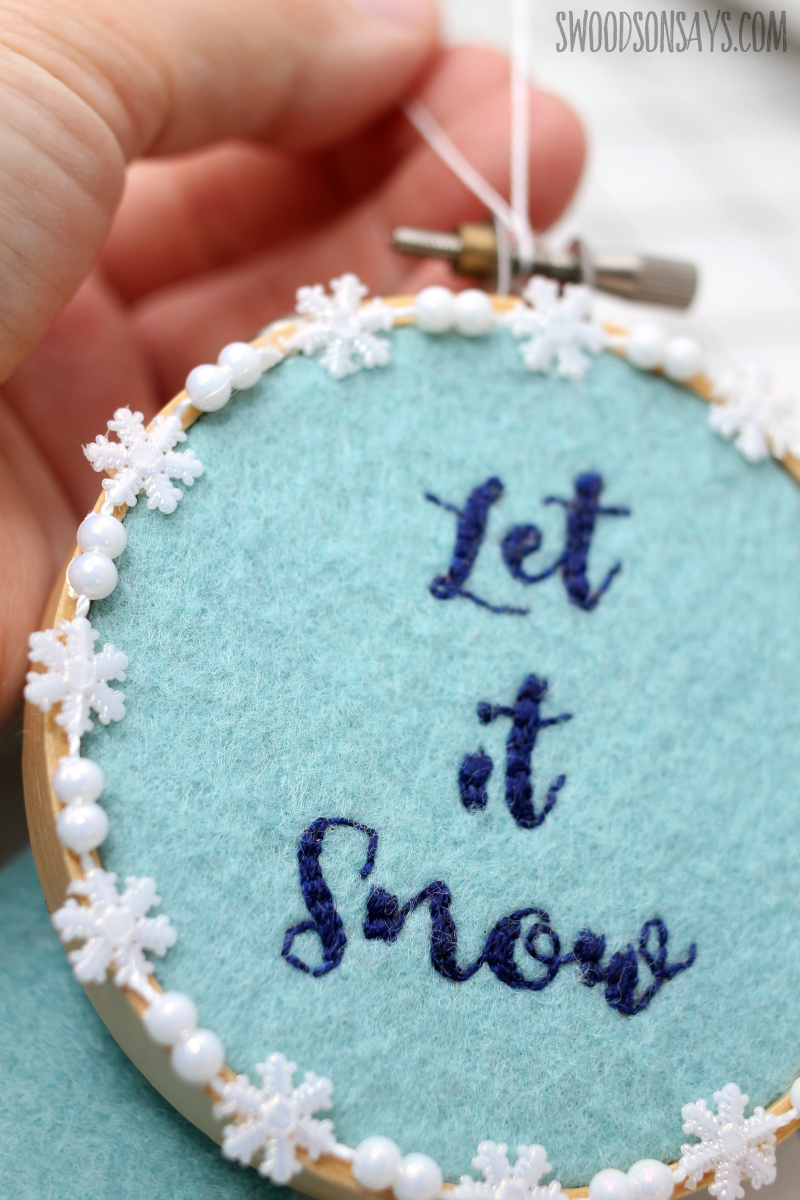 embroidered let it snow ornament tutorial