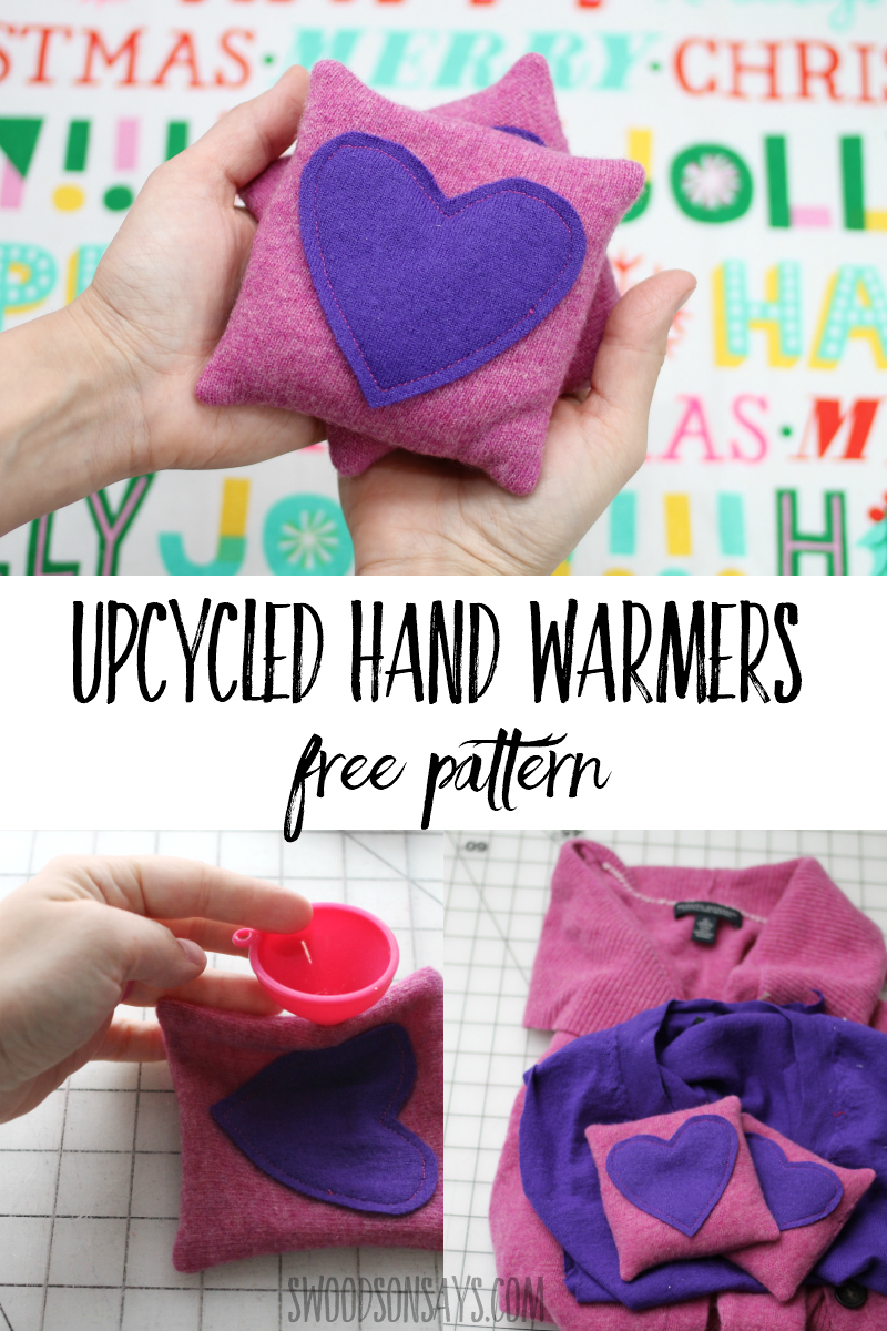 Download this free hand warmers sewing pattern and upcycle some old sweaters! Great gift and handy at home, they keep your fingers warm in winter. Full photo tutorial and pdf pattern included. #sewing #upcycle