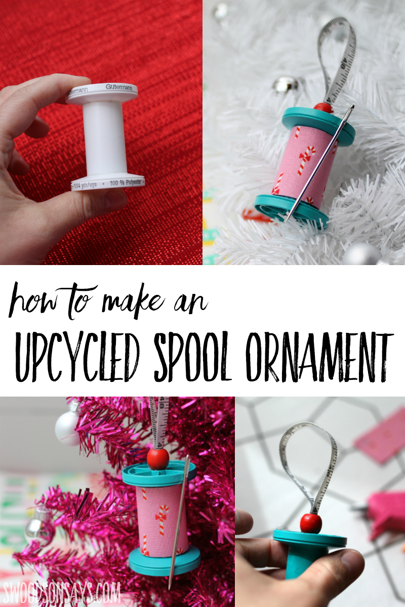 How to make an upcycled thread spool ornament - adorable recycled Christmas ornament craft that uses up old thread spools! What a fun diy Christmas idea. #crafts #thread #sewing #ornament #christmas
