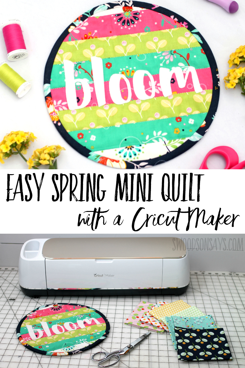 Make your first quilt without measuring a thing, using the Cricut Maker! Follow this video tutorial for how to make a spring mini quilt Super cute, simple patchwork wall hanging or table decoration. #cricut #quilt #patchwork