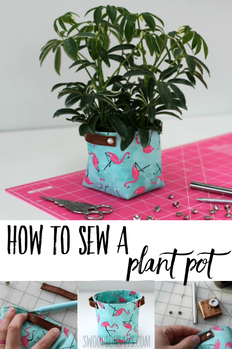 Try this easy fat quarter friendly sewing project and make a cute little plant pot! This small fabric basket sewing pattern has a full photo tutorial and uses grommets and scrap leather as a fun accent. Great handmade gift idea or craft to make and sell at craft shows. Free tutorial shared in a sponsored post in collaboration with JOANN. #ad #sewing #crafts
