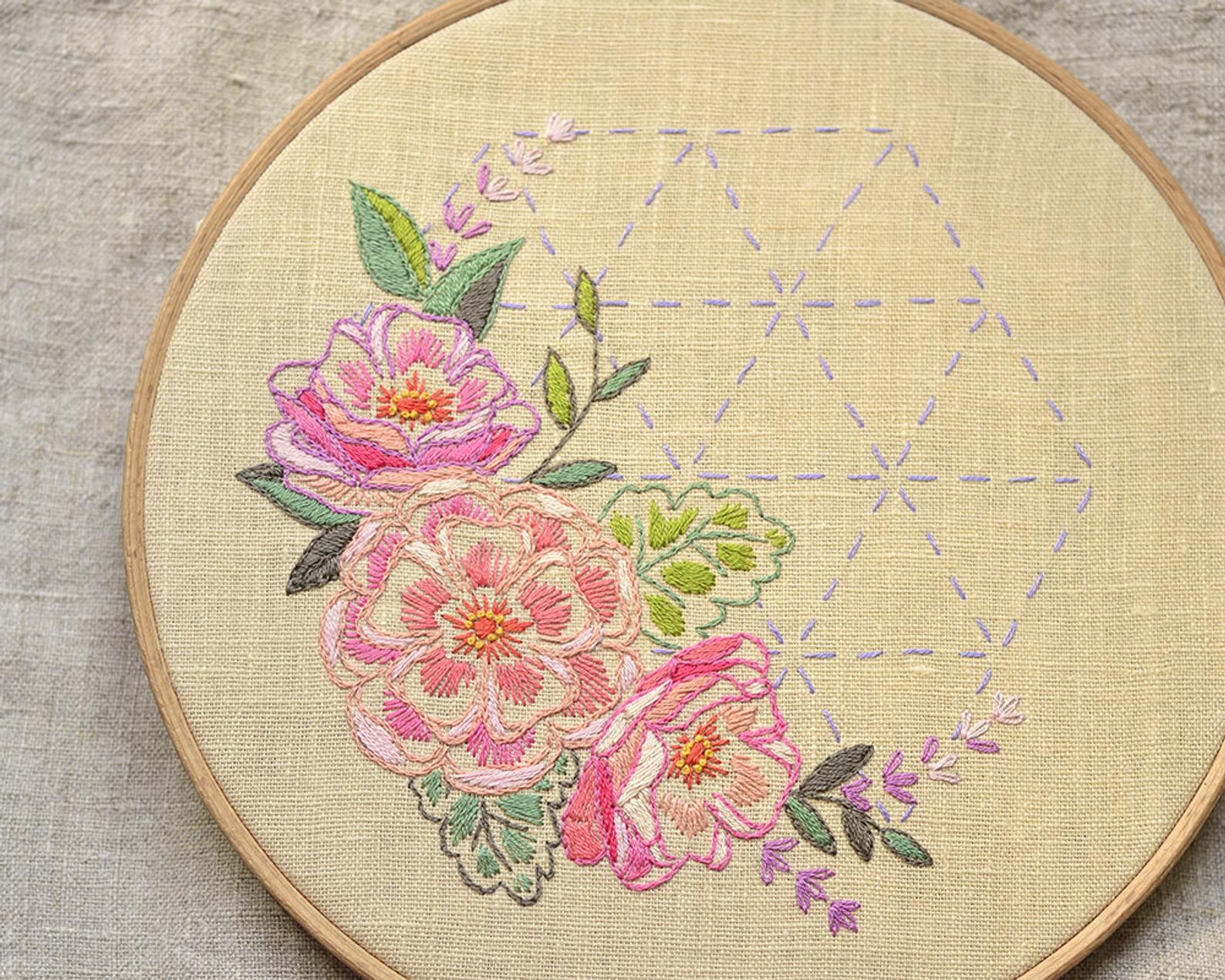 floral hexagon embroidery pattern