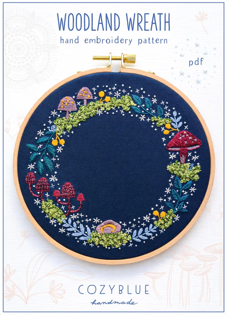 mushroom wreath embroidery pattern