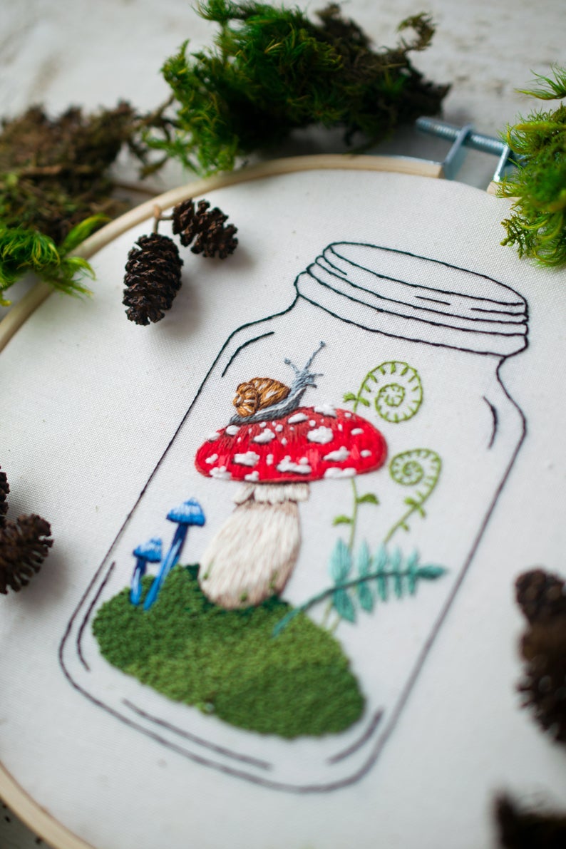 mason jar mushroom embroidery pattern