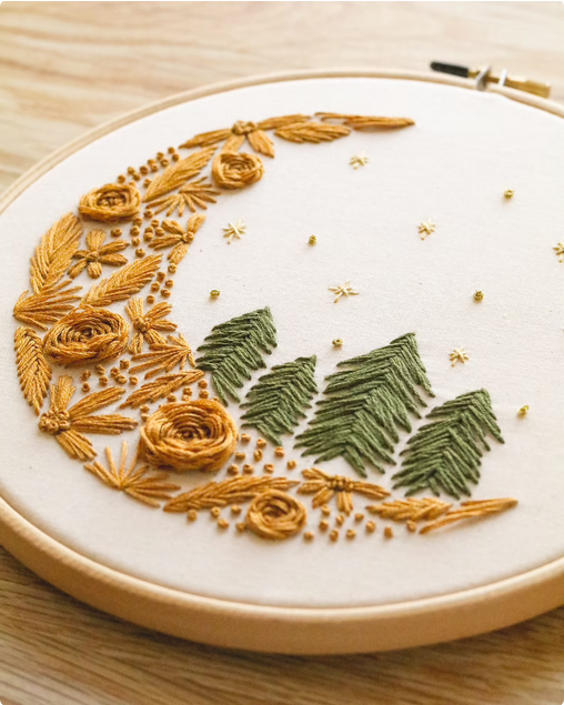 moon and trees embroidery