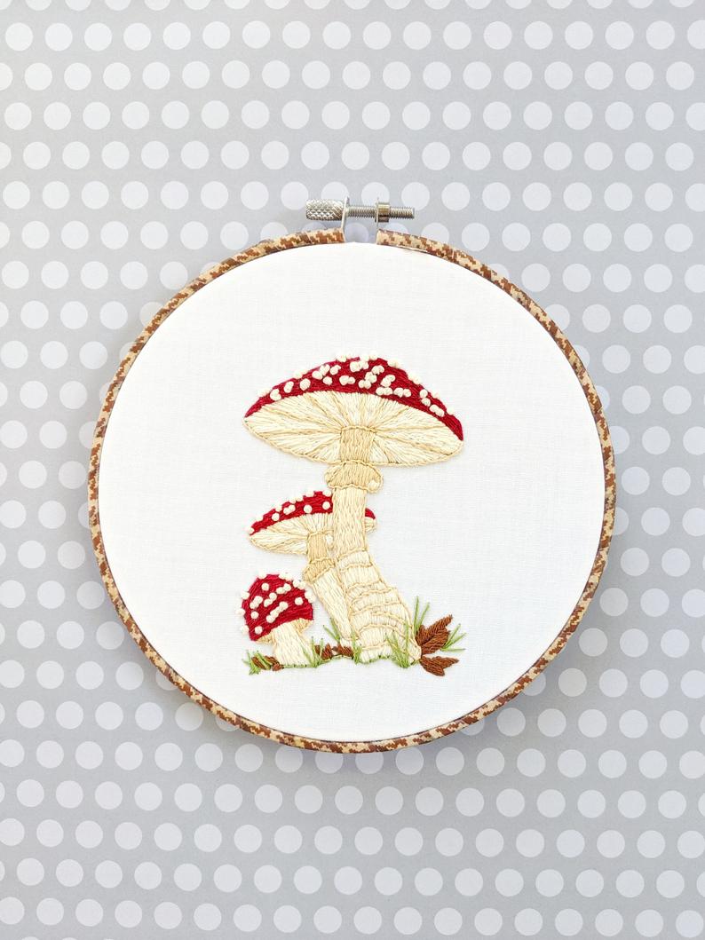 red white toadstool embroidery pattern