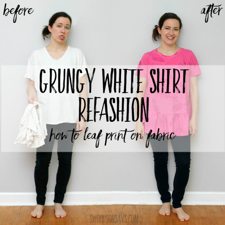 Leaf printing on fabric - grungy tshirt refashion tutorial