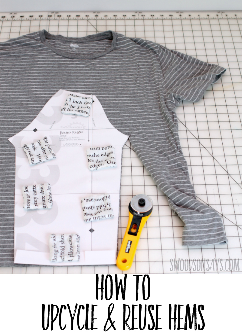 The best upcycle sewing tip, you can reuse the original hems when upcycling an adult shirt into a kid's shirt! See this picture tutorial for how and sew up super fast raglan shirts. #refashion #upcycle #sewing