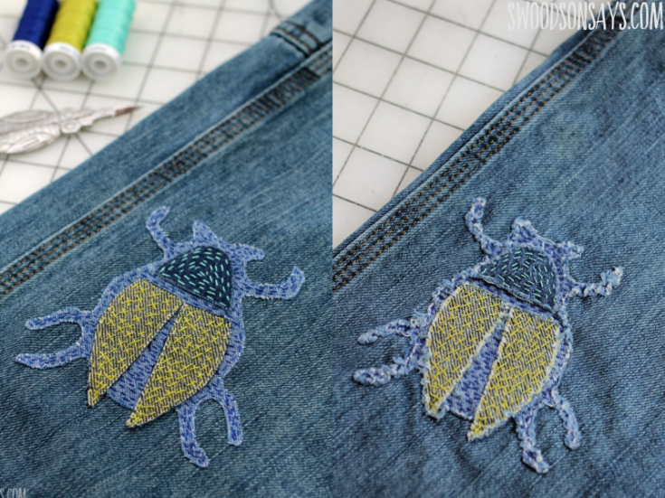 How to mend jeans by hand - diy beetle patch tutorial - Swoodson Says