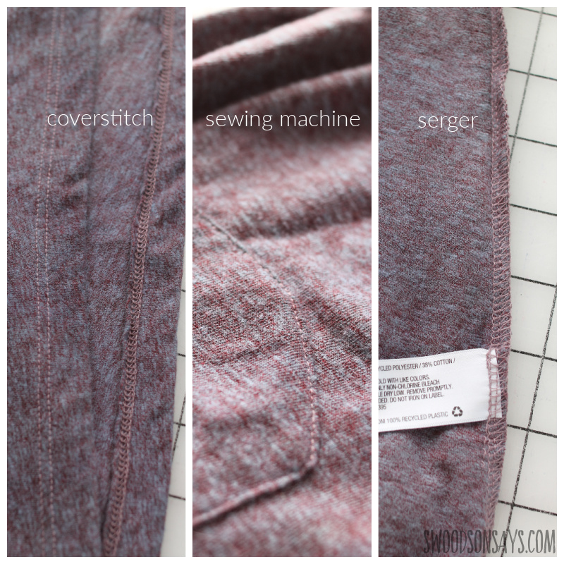 difference is between a serger (or overlocker) vs. cover stitch vs. sewing machine: