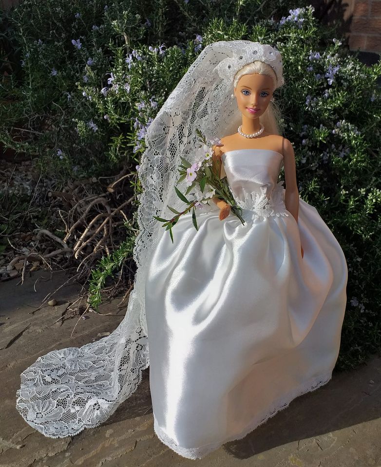 upcycled wedding dress into Barbie wedding dress