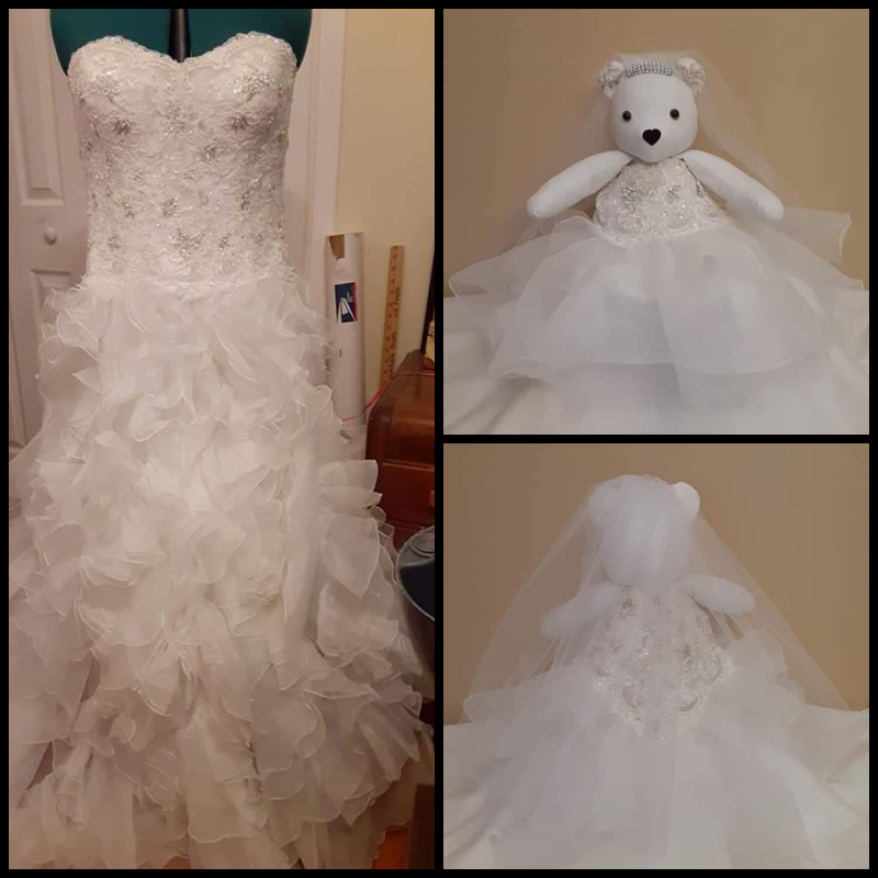 upcycled wedding dress into teddy bear stuffed animal