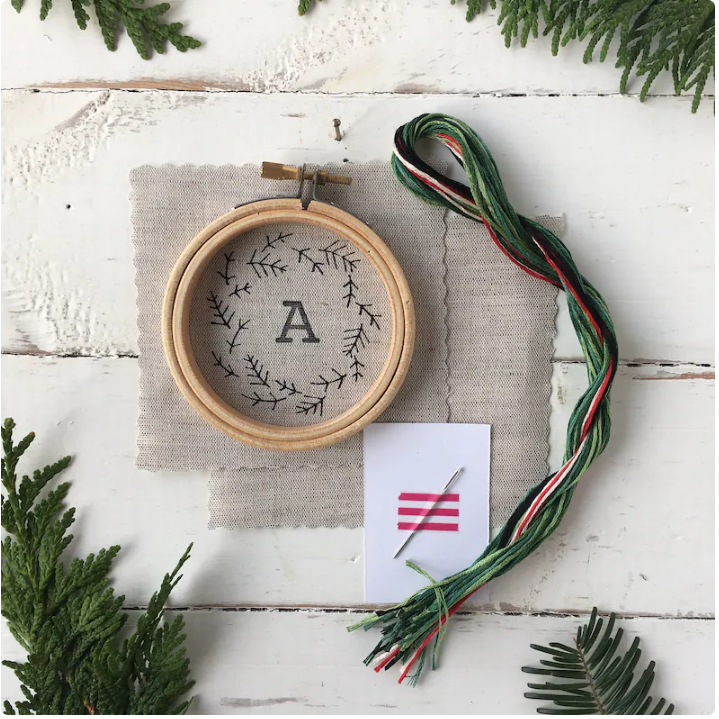 initial hand embroidery ornament kit