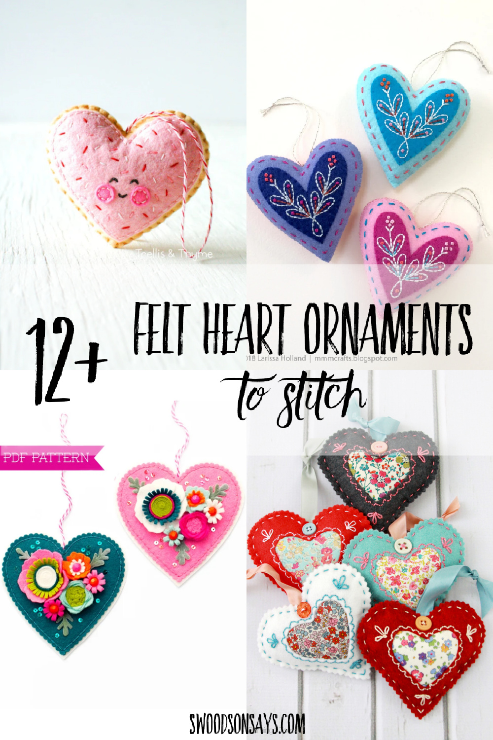 felt ornament heart patterns