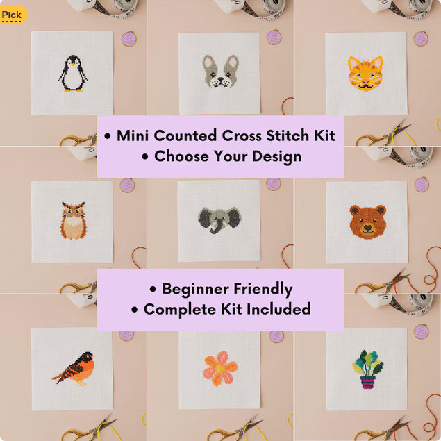mini cross stitch kit animals