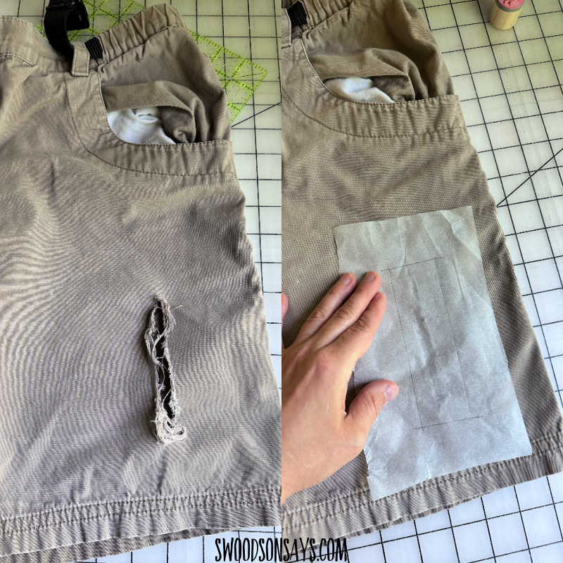 shorts mending tutorial step 1