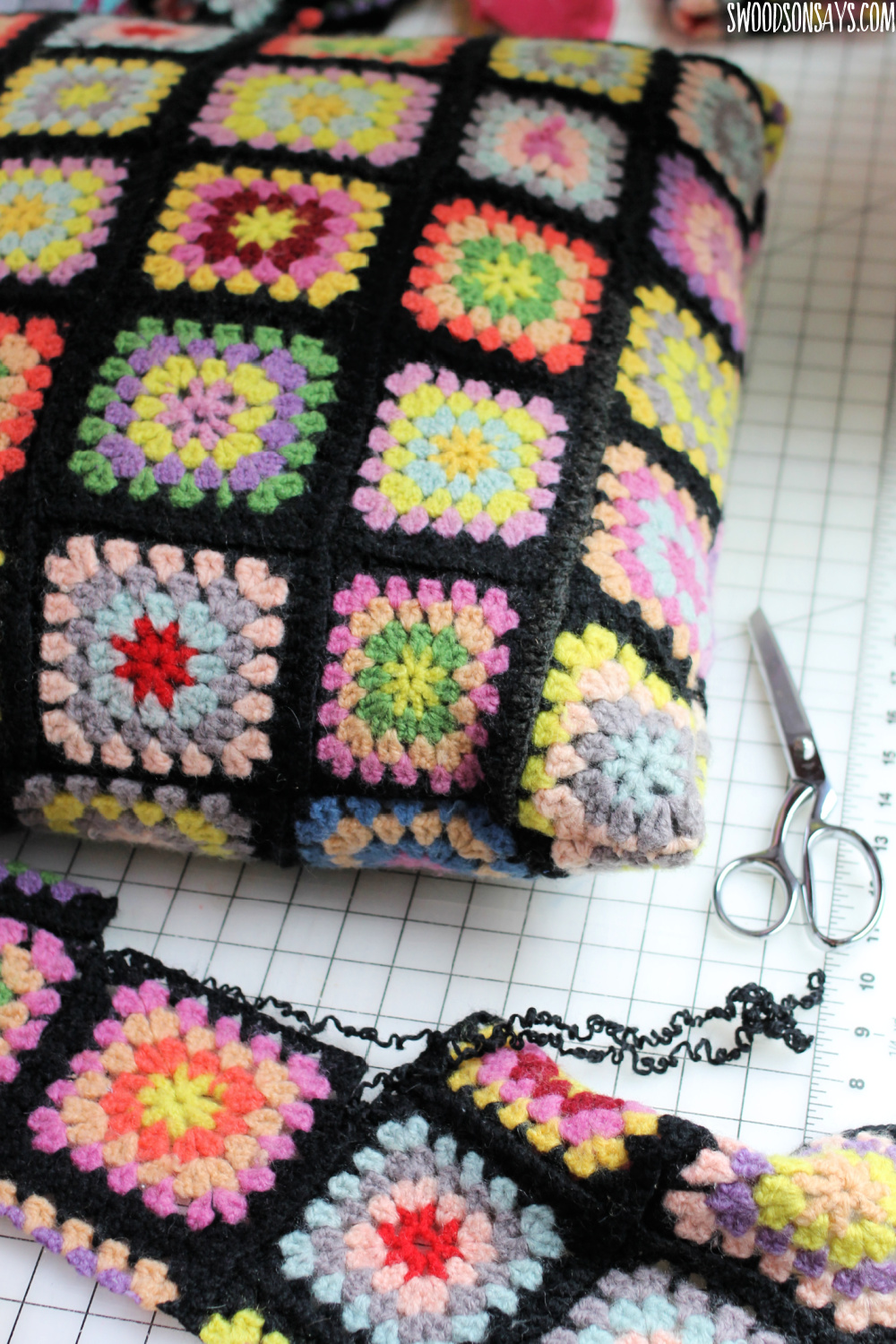 crochet pillow cover upcycled from blanket