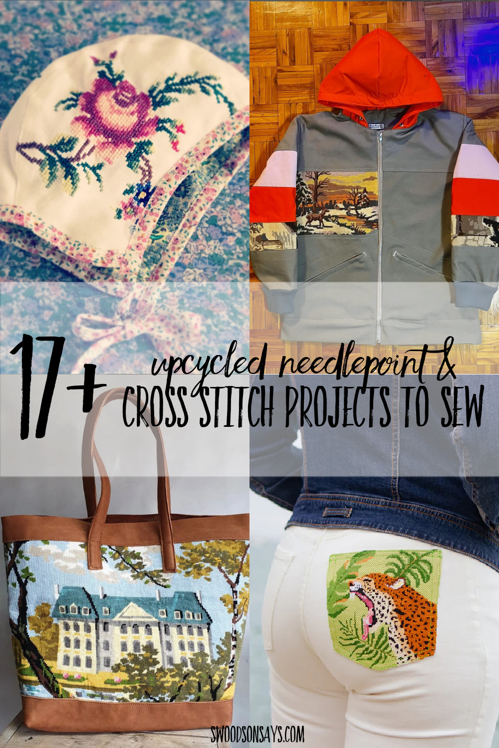 ways to upcycle needlepoint and cross stitch diy sewing projects