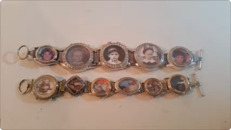 upcycled picture charm bracelet from old watches