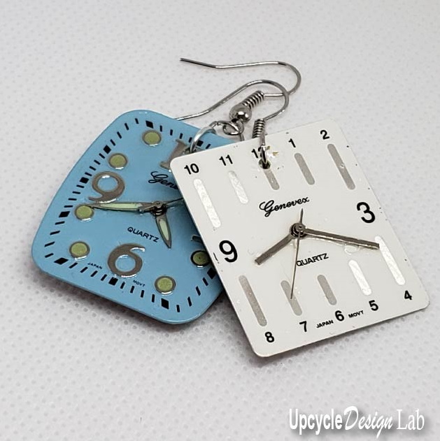 upcycled watch face earrings